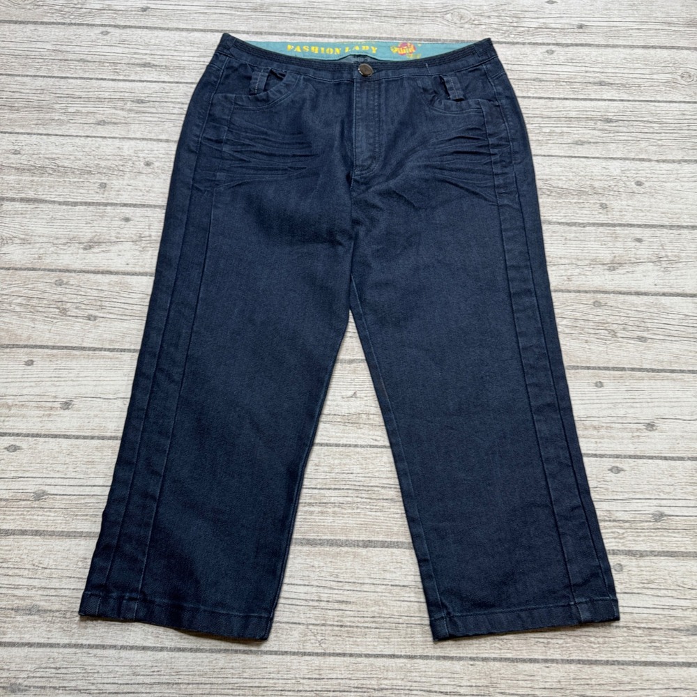 Fashion Lady Jeans Women's 30 Blue Dark Wash Cropped Wide Leg Milana Italy Denim